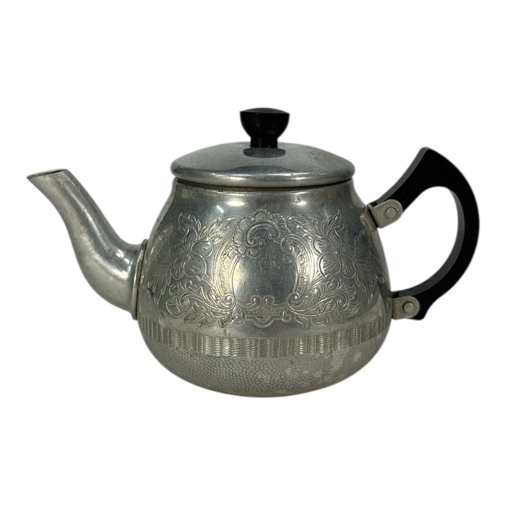 Swan Brand “The Carlton” 2 Cup Aluminum Teapot Embossed Made in England